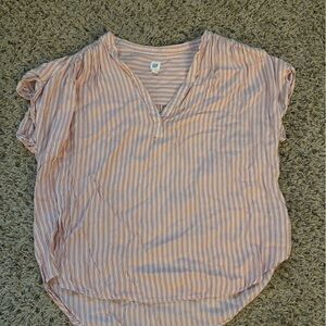 GAP Pink and White Striped V-Neck Blouse